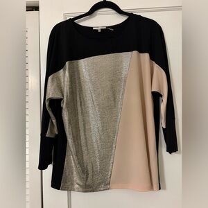 Calvin Klein Black, Silver, and Cream Long Sleeve Top